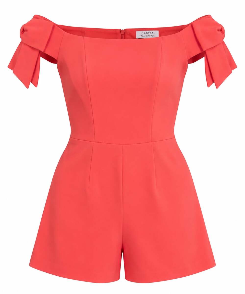 Miss Selfridge Shoulder Bow-Sleeve Coral Zip Skort Romper Short Women’s Size 6
